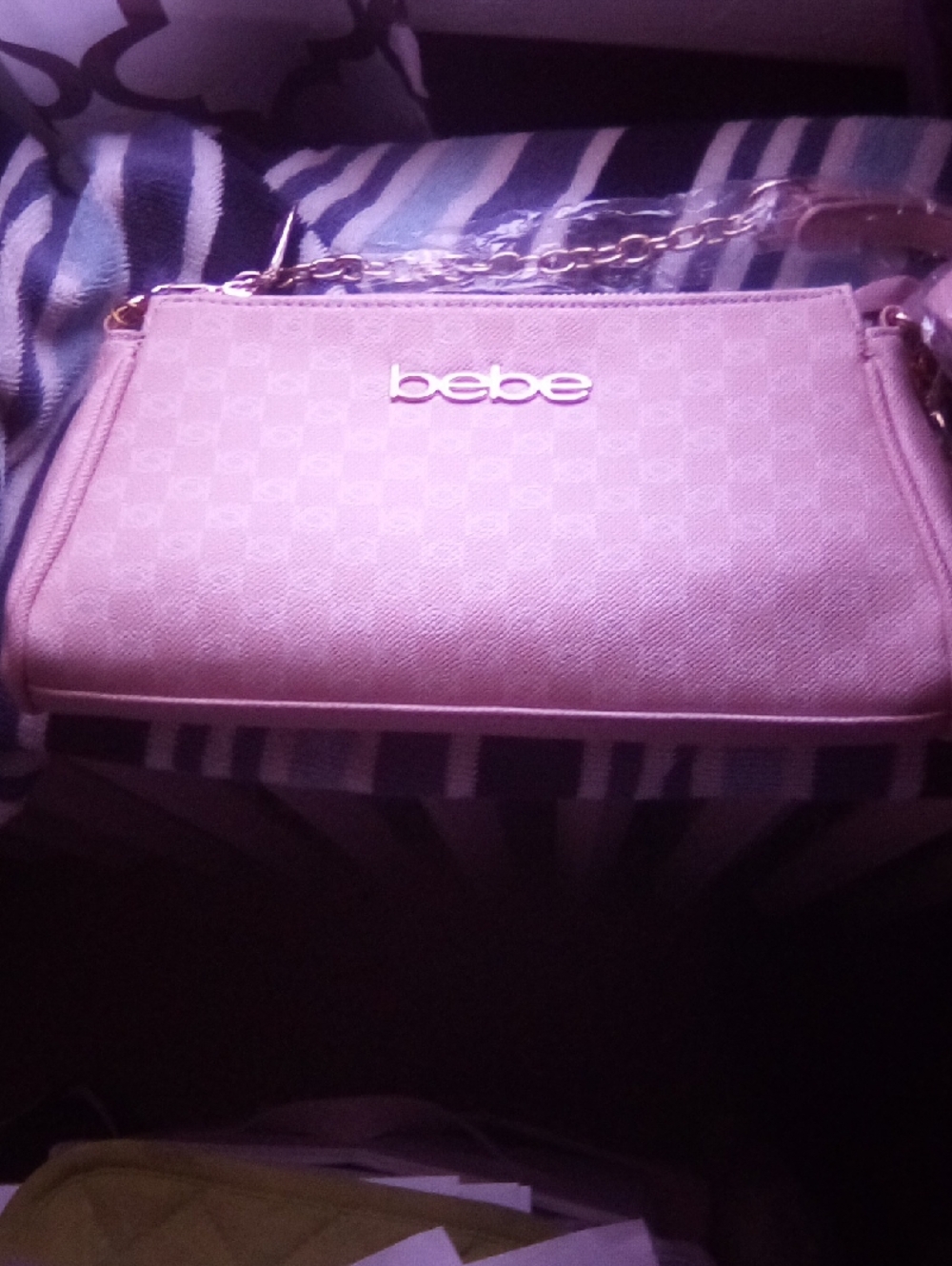 bebe Lavender-Pink Chain Strap Crossbody Bag